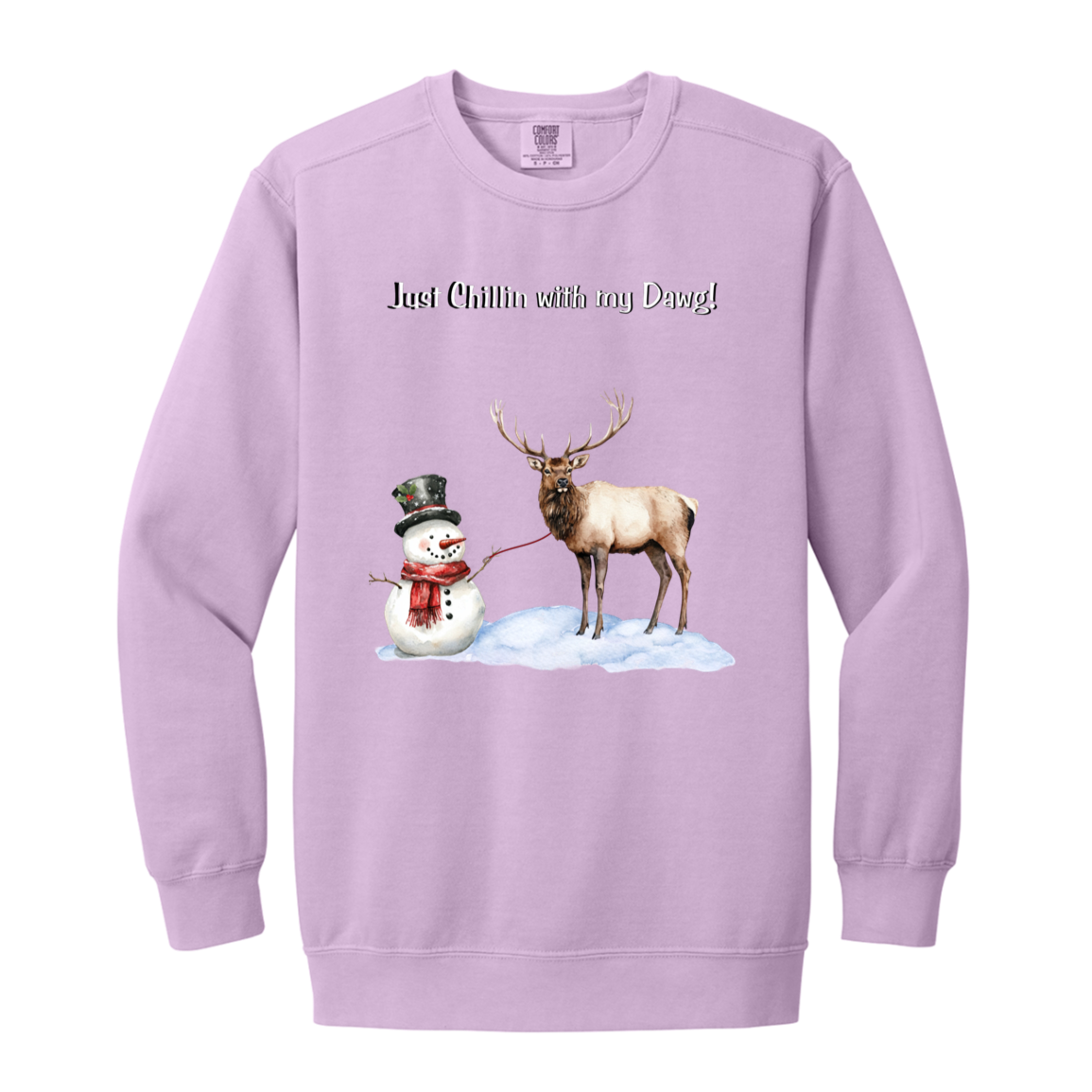 Snowman Chillin with Big Elk Reindeer Ladies Garment-Dyed Faded Crewneck Sweatshirt