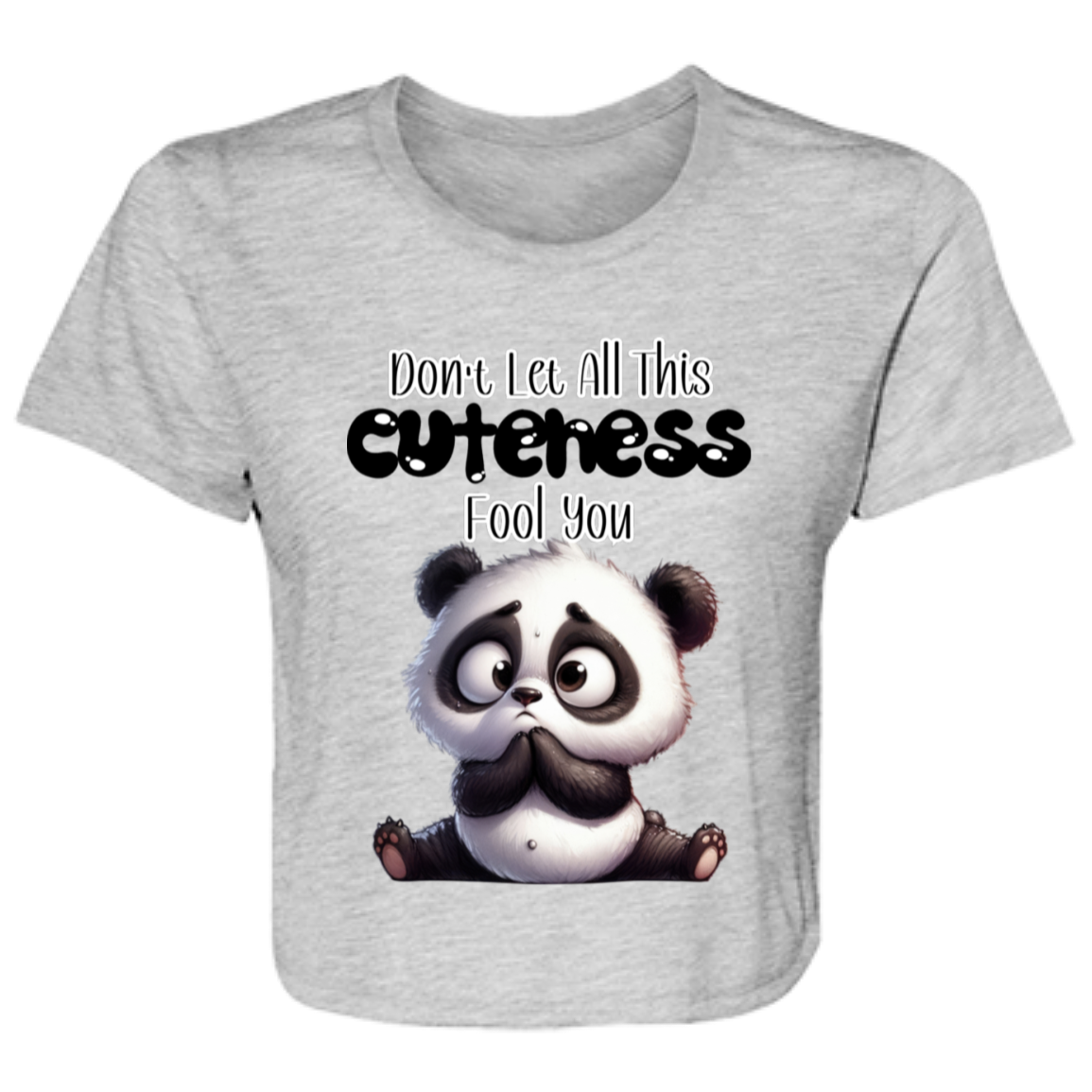 ADORABLE BABY PANDA CUTENESS LADIES FLOWY CROPPED TEE