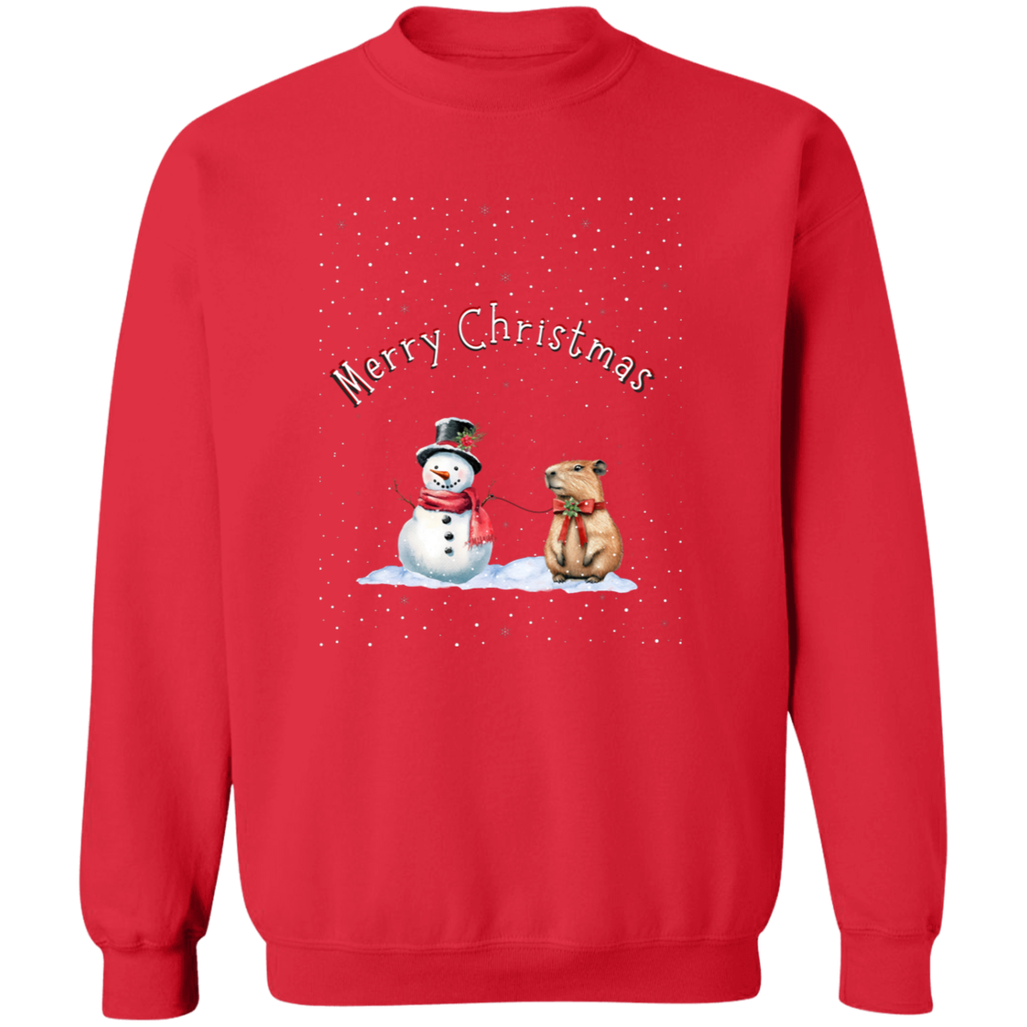 Merry Christmas Jolly Snowman walking a Capybara Ladies Cozy Sweatshirt
