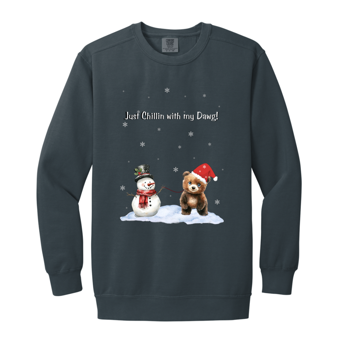 Just Chillin Cute Snowman walking Bear Cub ,Dyed Faded Ladies Crewneck Sweatshirt