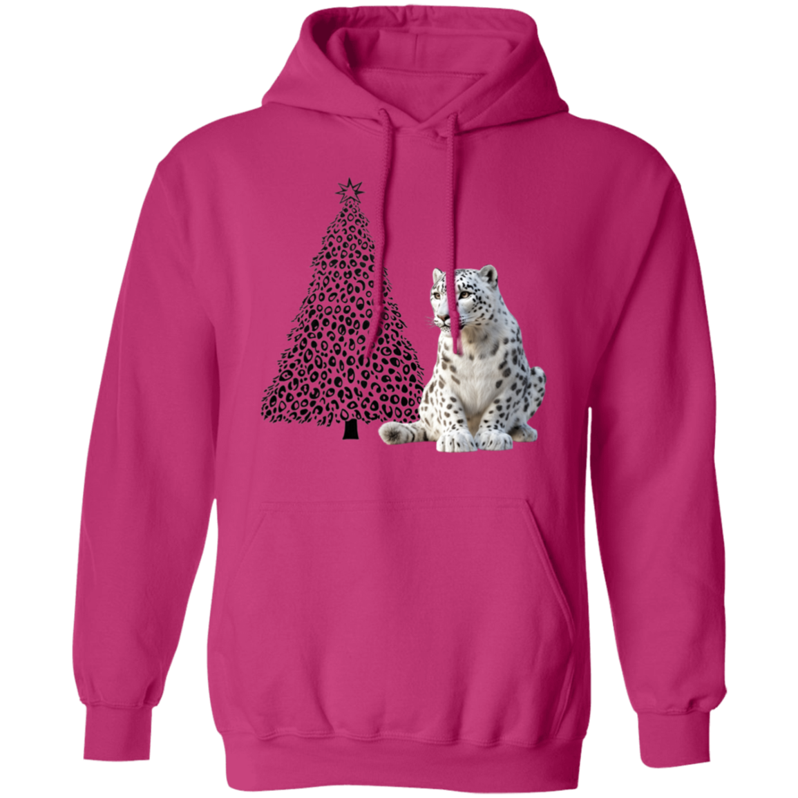 Leopard Print Christmas Tree with Snow Leopard CheetahPrint Ladies Cozy  Hoodie