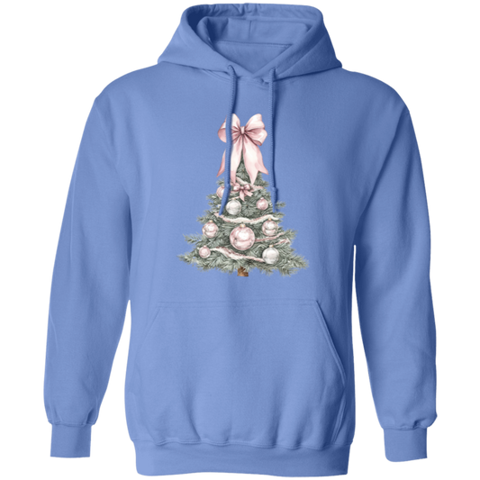 Adorable Pink Bow Christmas Tree Whimsicle Croquette Style Ladies Cozy Hoodie