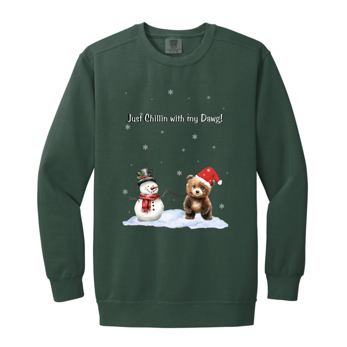 Just Chillin Cute Snowman walking Bear Cub ,Dyed Faded Ladies Crewneck Sweatshirt