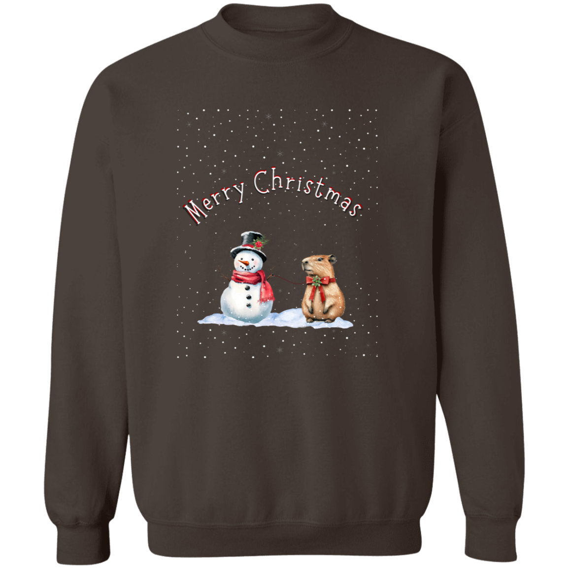 Merry Christmas Jolly Snowman walking a Capybara Ladies Cozy Sweatshirt