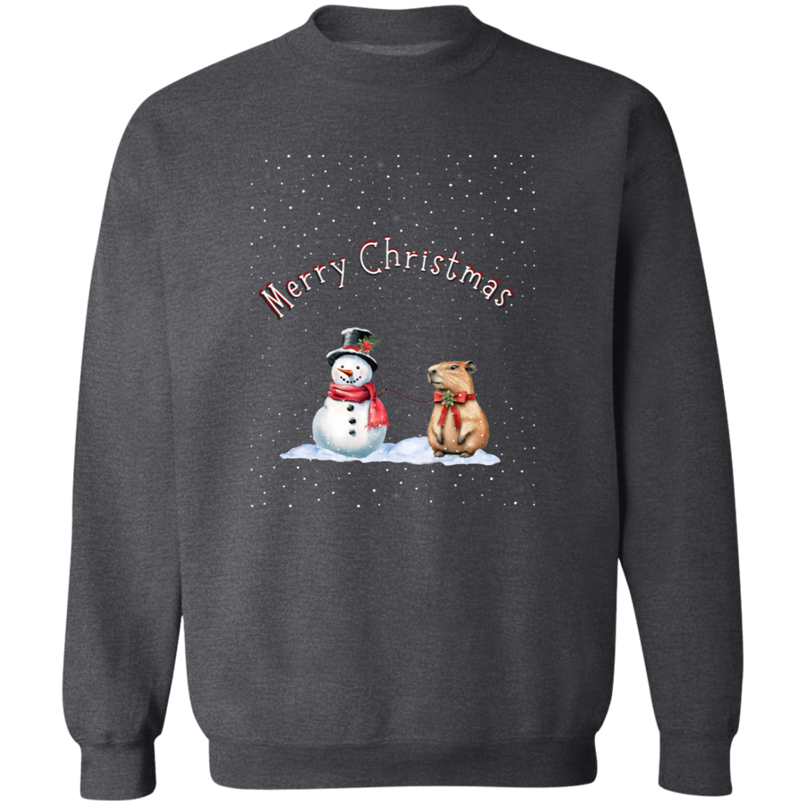 Merry Christmas Jolly Snowman walking a Capybara Ladies Cozy Sweatshirt