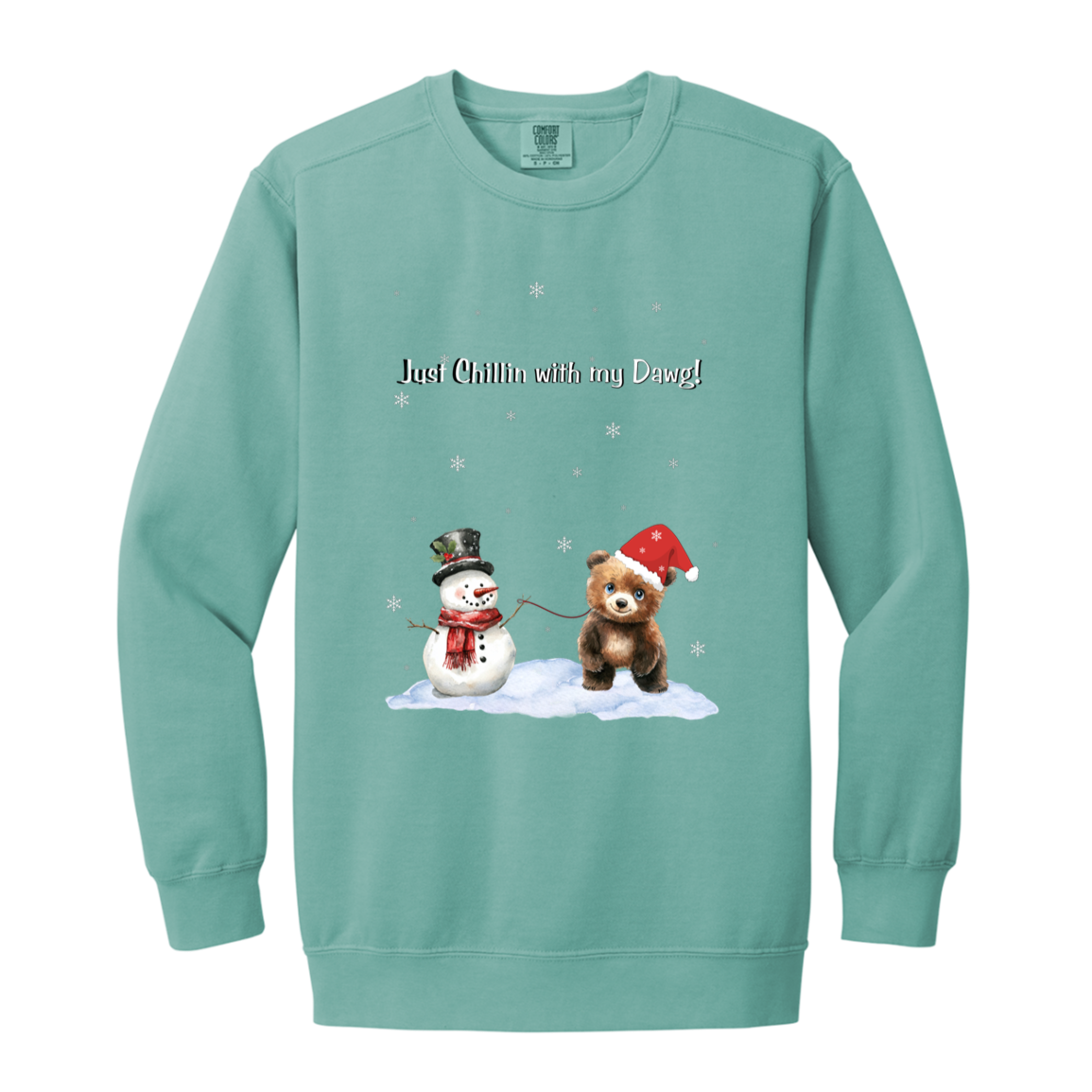 Just Chillin Cute Snowman walking Bear Cub ,Dyed Faded Ladies Crewneck Sweatshirt