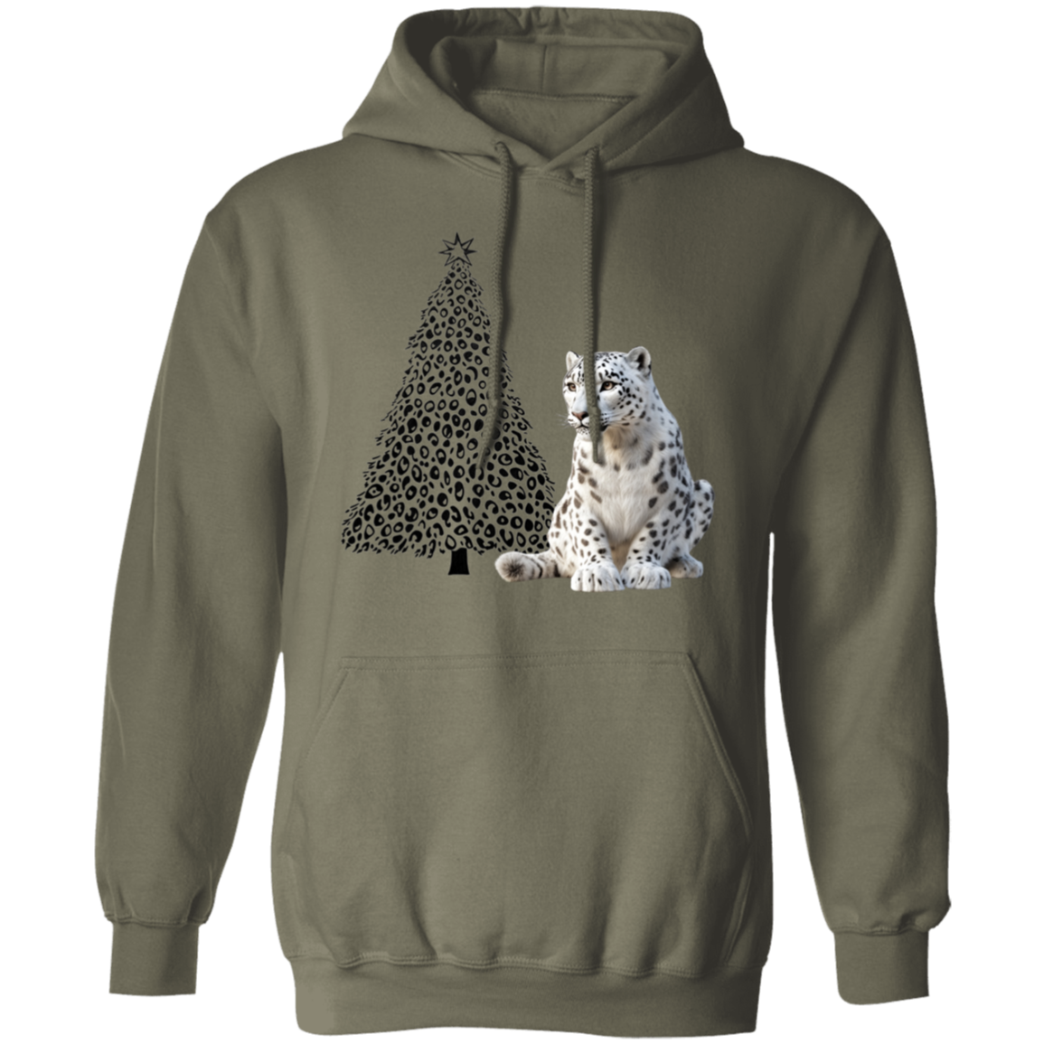 Leopard Print Christmas Tree with Snow Leopard CheetahPrint Ladies Cozy  Hoodie