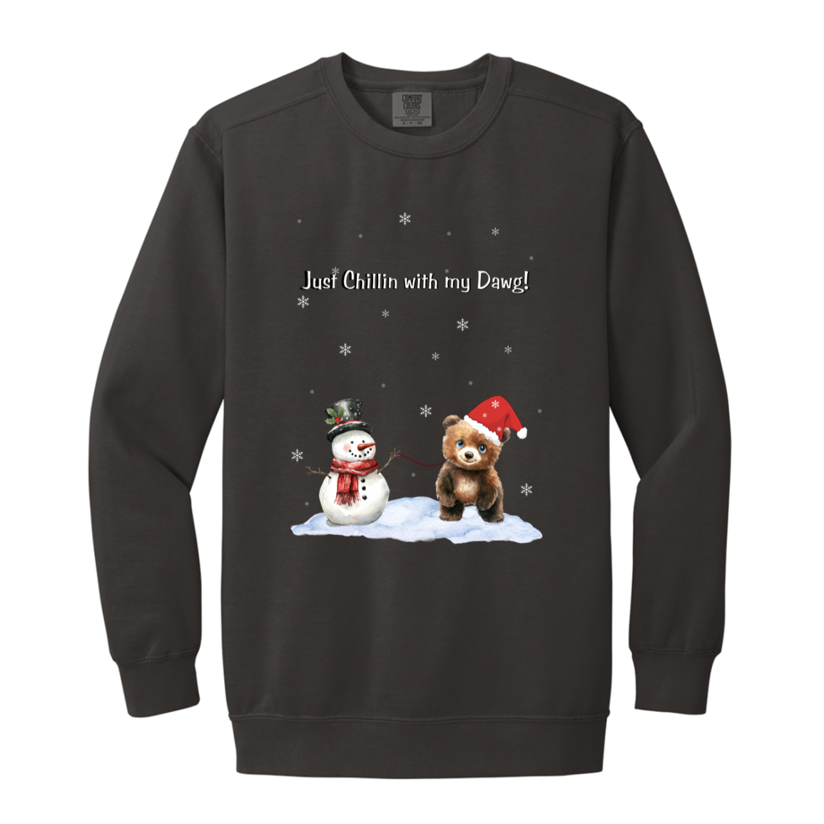 Just Chillin Cute Snowman walking Bear Cub ,Dyed Faded Ladies Crewneck Sweatshirt
