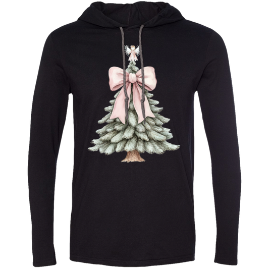 Christmas Tree Pink Bow & Angel Ladies Croquette Style LS T-Shirt Hoodie