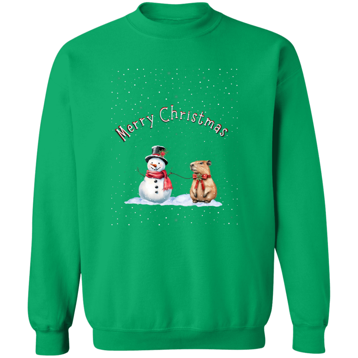 Merry Christmas Jolly Snowman walking a Capybara Ladies Cozy Sweatshirt