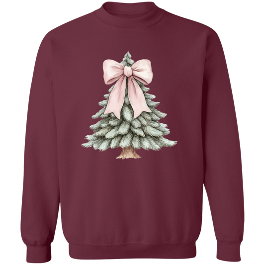Cute Pink Croquette Bow Christmas Tree Sweatshirt