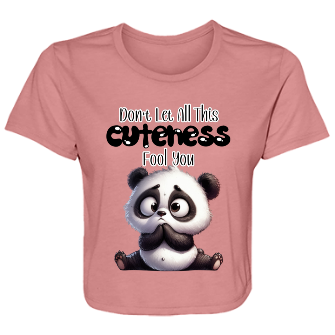 ADORABLE BABY PANDA CUTENESS LADIES FLOWY CROPPED TEE