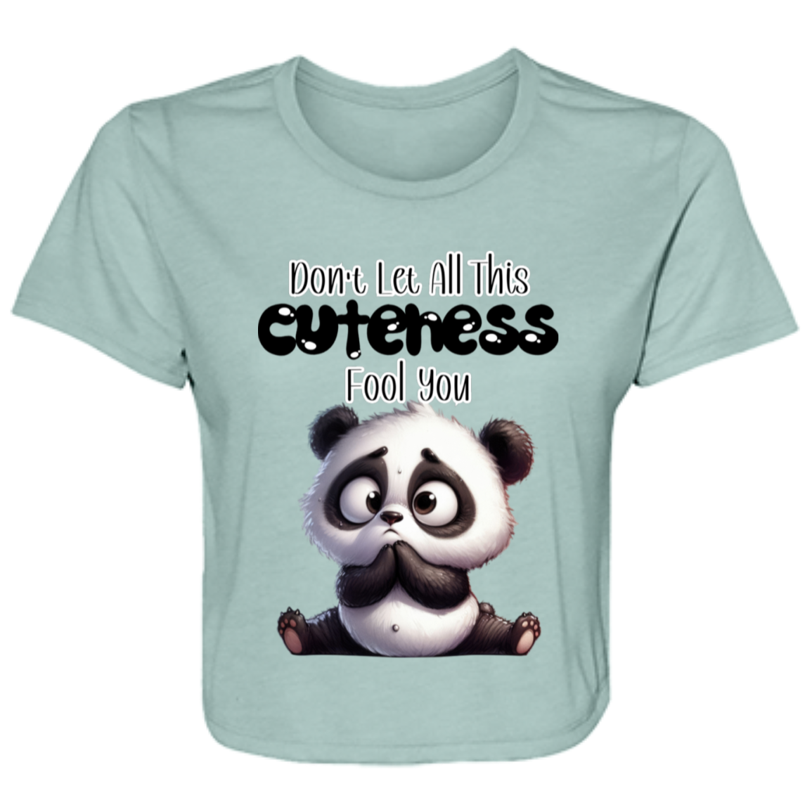ADORABLE BABY PANDA CUTENESS LADIES FLOWY CROPPED TEE