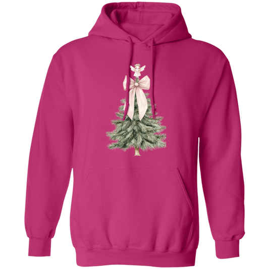 Adorable Pink Bow Christmas Tree Croquette Style Ladies Cozy Hoodie