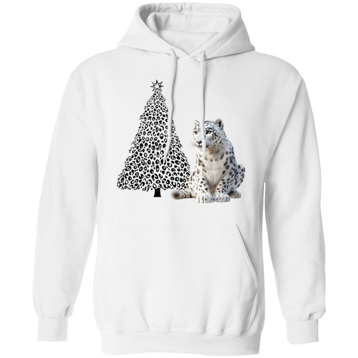 Leopard Print Christmas Tree with Snow Leopard CheetahPrint Ladies Cozy  Hoodie