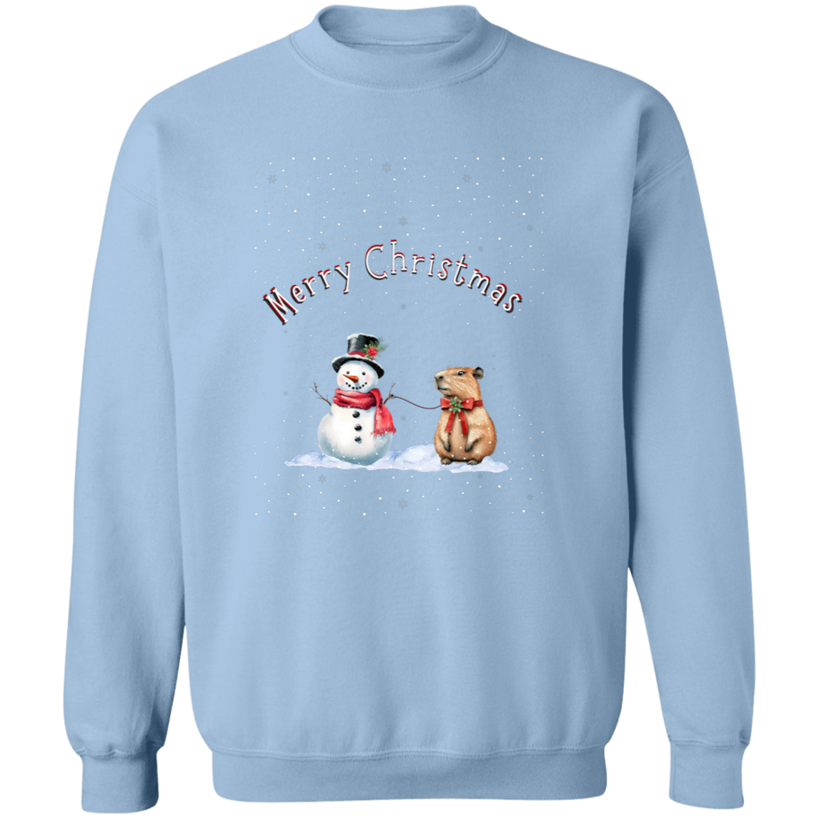 Merry Christmas Jolly Snowman walking a Capybara Ladies Cozy Sweatshirt