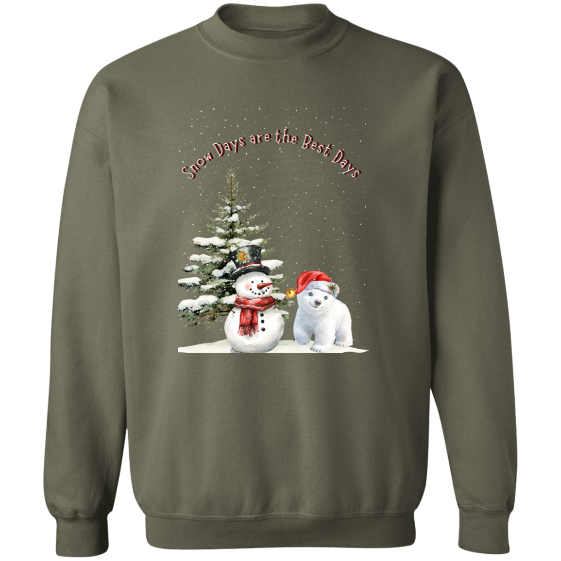 Snow Days Cute Jolly Snowman With Bear Cub Ladies Cozy Sweatshirt