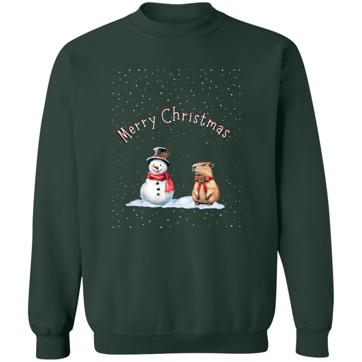 Merry Christmas Jolly Snowman walking a Capybara Ladies Cozy Sweatshirt