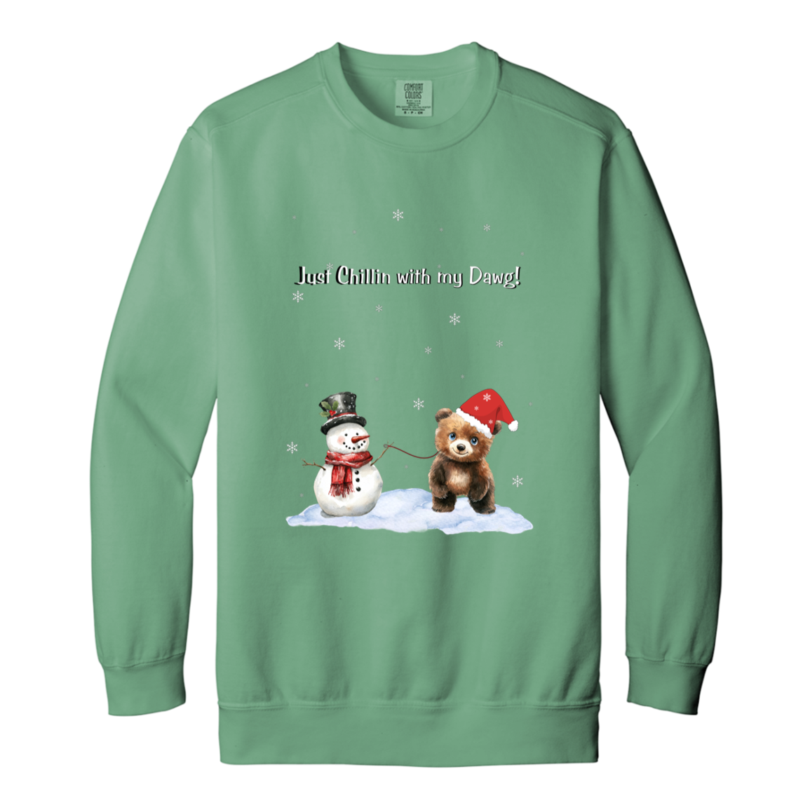 Just Chillin Cute Snowman walking Bear Cub ,Dyed Faded Ladies Crewneck Sweatshirt