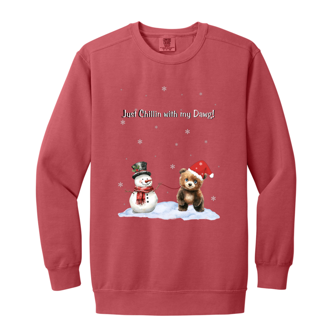 Just Chillin Cute Snowman walking Bear Cub ,Dyed Faded Ladies Crewneck Sweatshirt