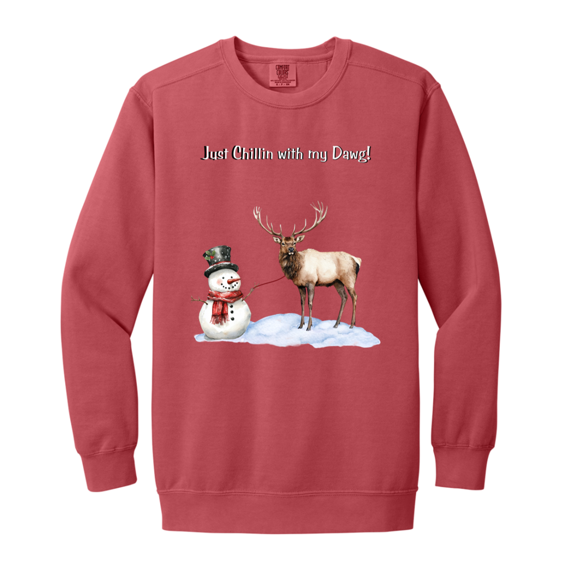 Snowman Chillin with Big Elk Reindeer Ladies Garment-Dyed Faded Crewneck Sweatshirt