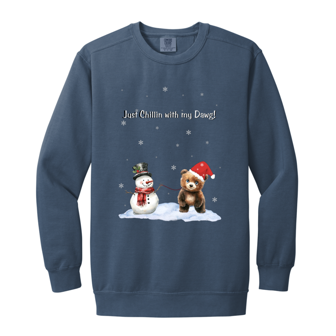 Just Chillin Cute Snowman walking Bear Cub ,Dyed Faded Ladies Crewneck Sweatshirt