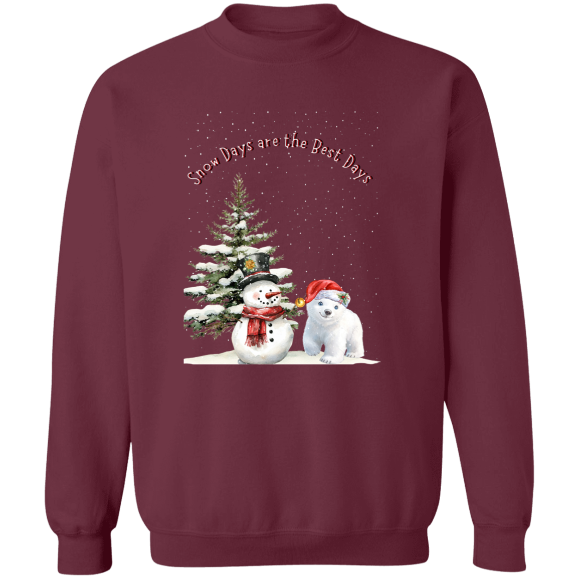 Snow Days Cute Jolly Snowman With Bear Cub Ladies Cozy Sweatshirt