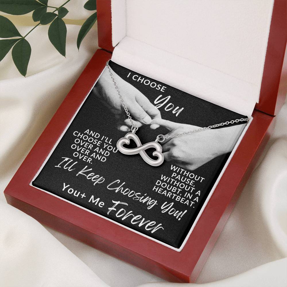 I Choose You Forever, Endless Love Double Heart Necklace For Her