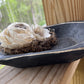 SMALL BLACK FARMHOUSE DOUGH BOWL WITH SPANISH MOSS & WOODEN FLOWERS