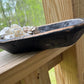 SMALL BLACK FARMHOUSE DOUGH BOWL WITH SPANISH MOSS & WOODEN FLOWERS